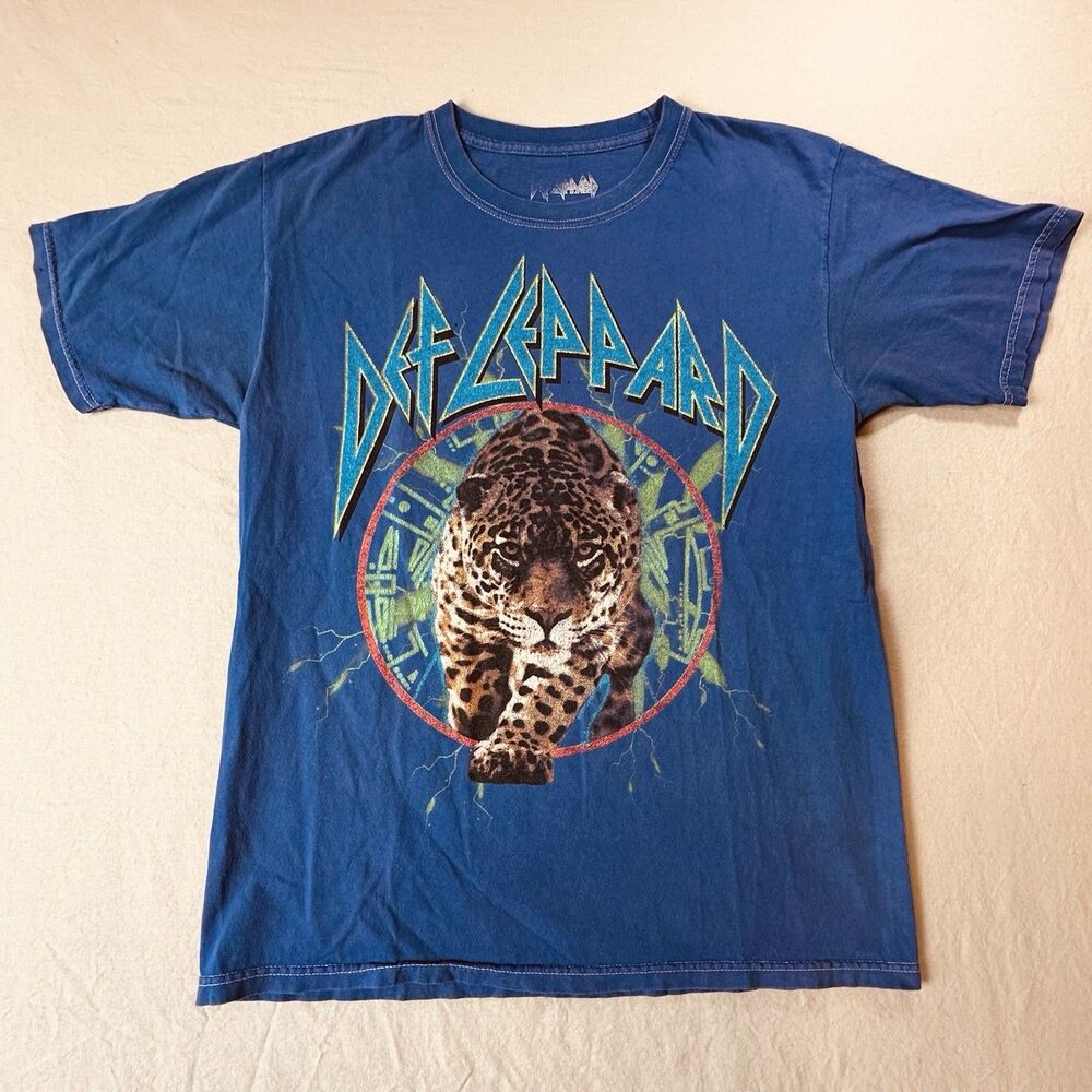 Def Leopard Tiger Shirt Mens M Blue Small Spots See Photos 90s Rock T Shirt